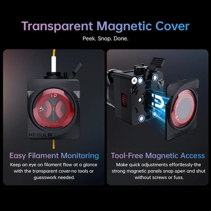 Biqu Nebula extruder with transparent magnetic cover for easy filament monitoring