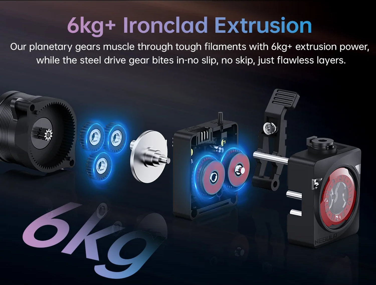 Biqu Nebula 6kg ironclad extrusion system with planetary gears and dual-drive components